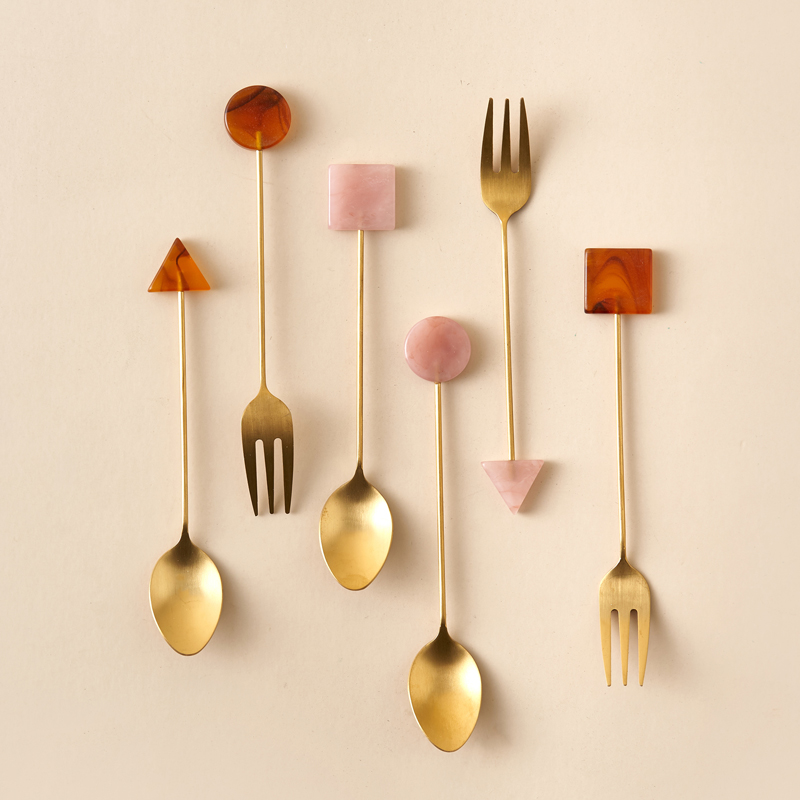 Gold Cutlery Flatware - Conjunto de Garfo e Colher Pequena